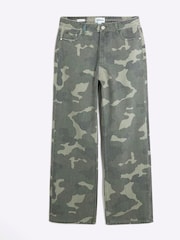 River Island Green Camouflage Relaxed Straight Fit 100% Cotton Jeans - Image 4 of 5