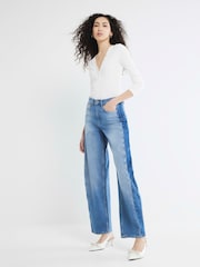 River Island Blue Side Stripe Barrel 100% Cotton Jeans - Image 1 of 6