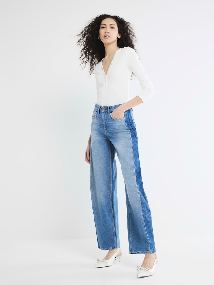 River Island Blue Side Stripe Barrel 100% Cotton Jeans - Image 1 of 6