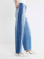 River Island Blue Side Stripe Barrel 100% Cotton Jeans - Image 2 of 6