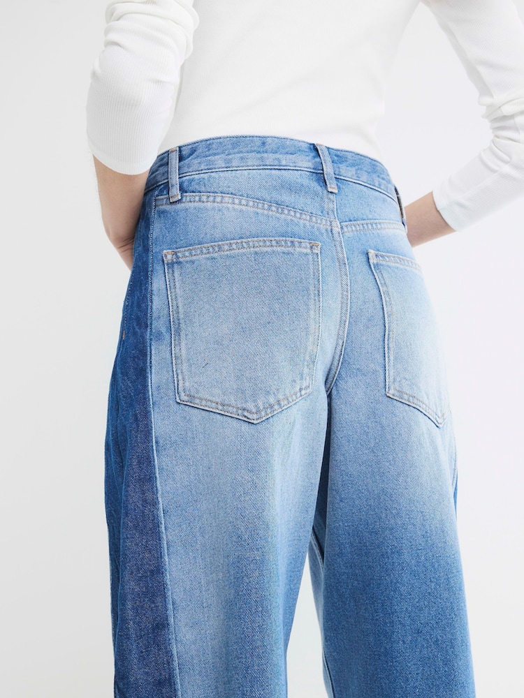River Island Blue Side Stripe Barrel 100% Cotton Jeans - Image 4 of 6