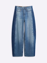 River Island Blue Side Stripe Barrel 100% Cotton Jeans - Image 5 of 6