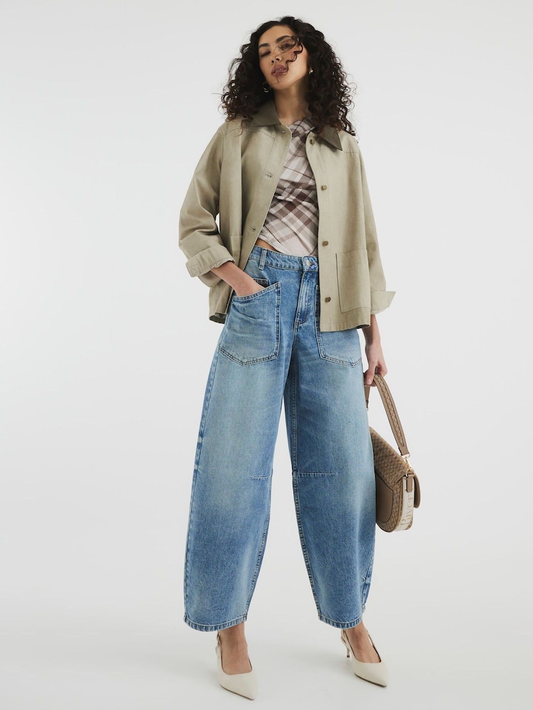 River Island Blue Pocket Front Barrel 100% Cotton Jeans - Image 1 of 6