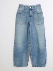River Island Blue Pocket Front Barrel 100% Cotton Jeans - Image 6 of 6