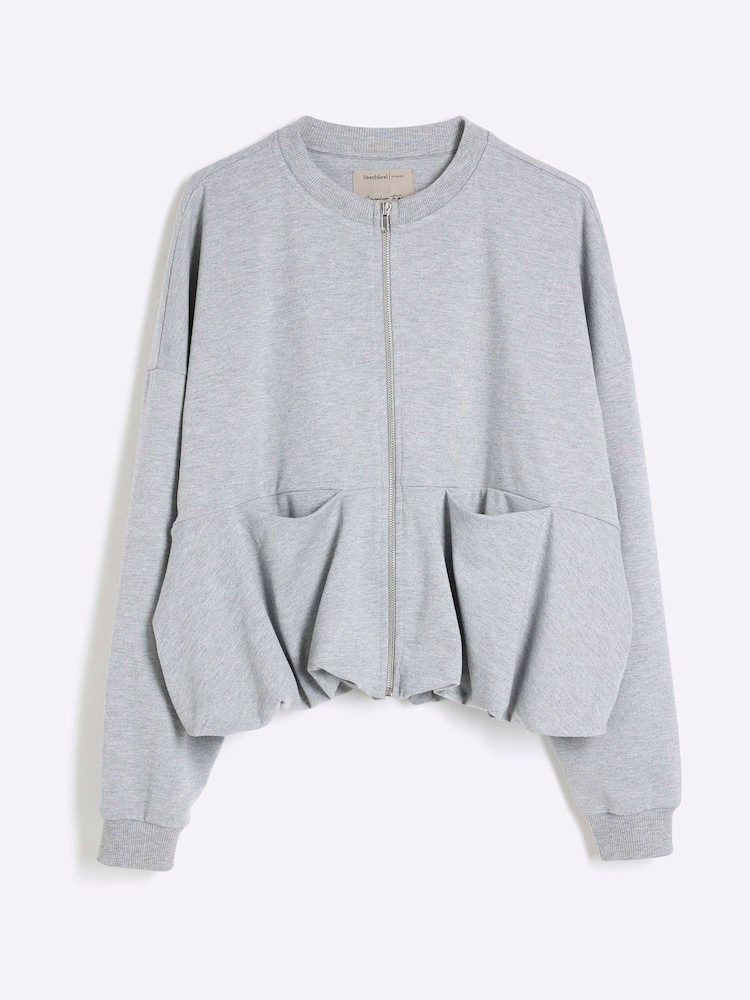 River Island Grey Bubble Hem Bomber Jacket - Image 4 of 5