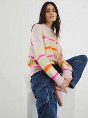 River Island Pink Bright Stripe Jumper - Image 1 of 5