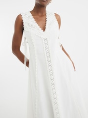 River Island White Lace Insert 100% Cotton Midi Dress - Image 3 of 4