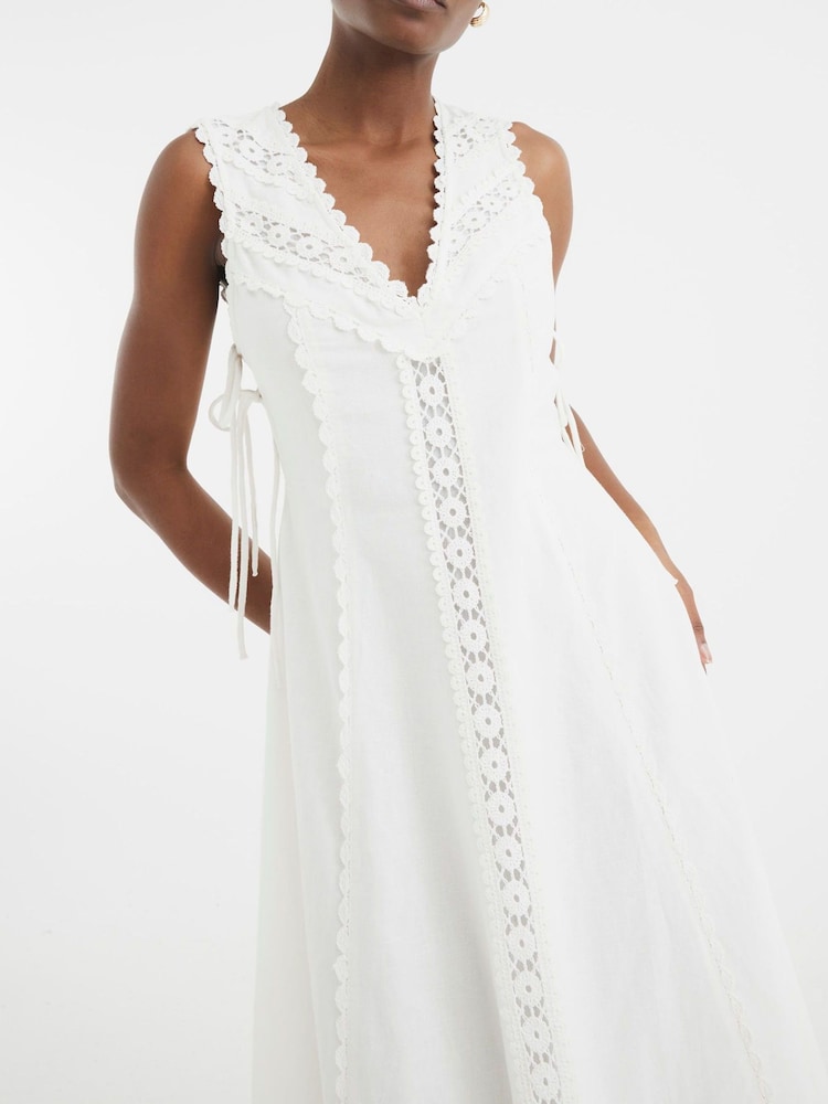 River Island White Lace Insert 100% Cotton Midi Dress - Image 3 of 4