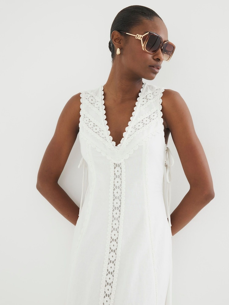 River Island White Lace Insert 100% Cotton Midi Dress - Image 4 of 4 River Island White Lace Insert 100% Cotton Midi Dress - Image 4 of 4