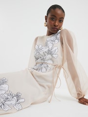 River Island Pink Floral Print Midi Dress - Image 1 of 5
