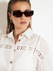 River Island White Lace Insert 100% Cotton Shirt - Image 1 of 5