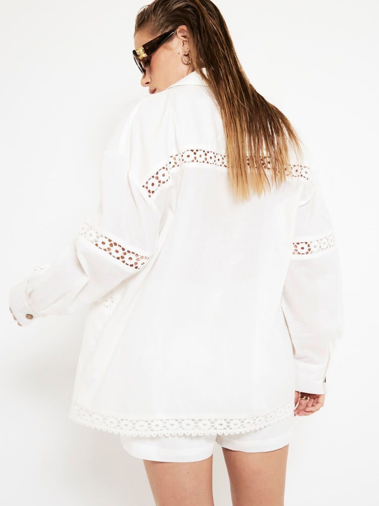 Wit - River Island Lace Insert 100% Cotton Shirt - Image 3 of 5