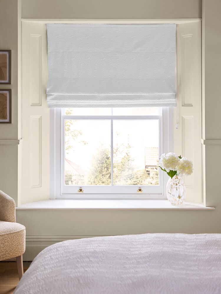 White Ready Made Blackout/Thermal Embossed Geome Texture Roman Blind - Image 1 of 7