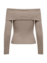 ONLY Brown Bardot Knitted Ribbed Jumper - Image 2 of 2