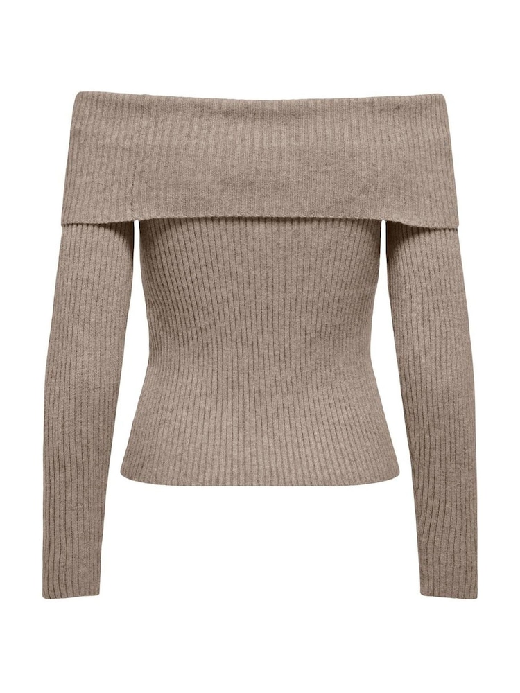 ONLY Brown Bardot Knitted Ribbed Jumper - Image 2 of 2