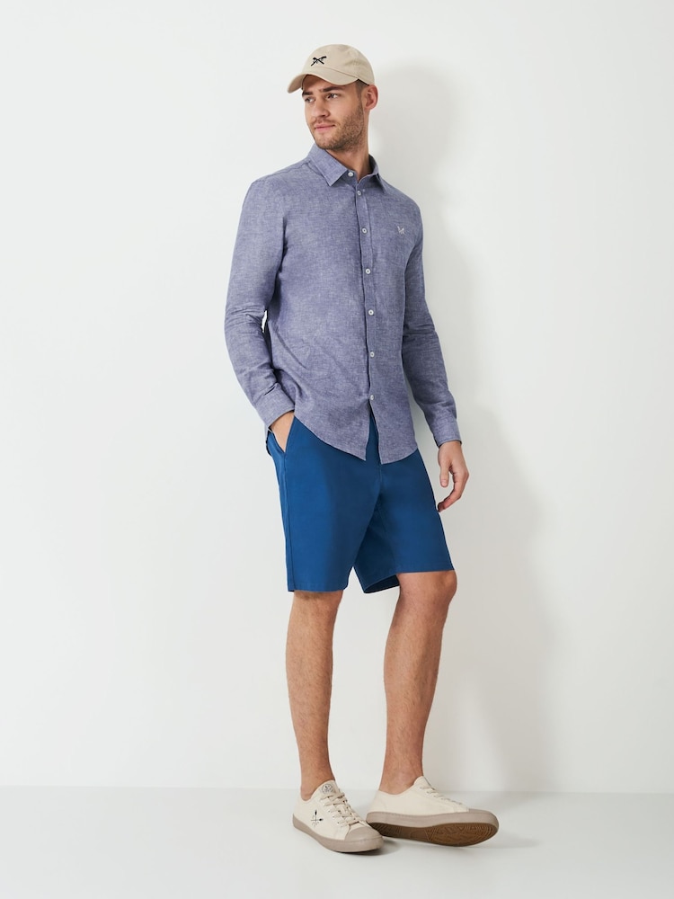 Crew Clothing Company Blue Long Sleeve Linen Shirt - Image 2 of 5