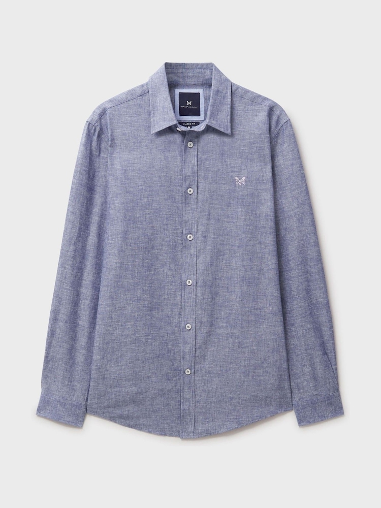 Crew Clothing Company Blue Long Sleeve Linen Shirt - Image 5 of 5