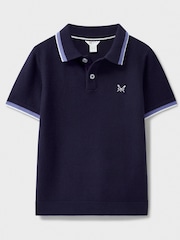 Crew Clothing Company Blue Knitted 100% Cotton Polo Shirt - Image 1 of 3
