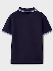 Crew Clothing Company Blue Knitted 100% Cotton Polo Shirt - Image 2 of 3