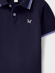 Crew Clothing Company Blue Knitted 100% Cotton Polo Shirt - Image 3 of 3