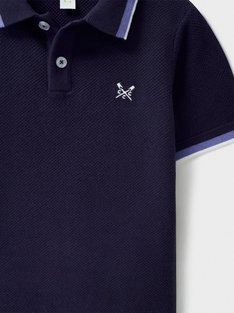 Crew Clothing Company Blue Knitted 100% Cotton Polo Shirt - Image 3 of 3