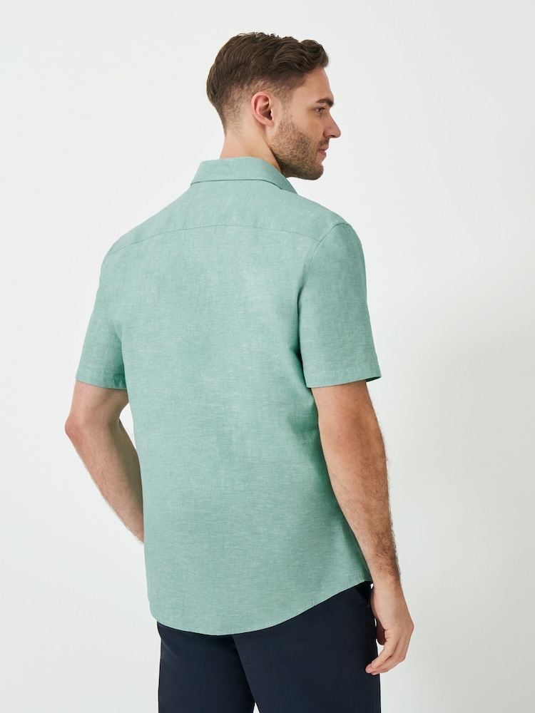 Crew Clothing Company Green Short Sleeve Linen Shirt - Image 2 of 5