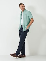 Crew Clothing Company Green Short Sleeve Linen Shirt - Image 4 of 5