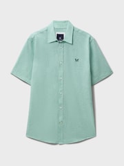 Crew Clothing Company Green Short Sleeve Linen Shirt - Image 5 of 5