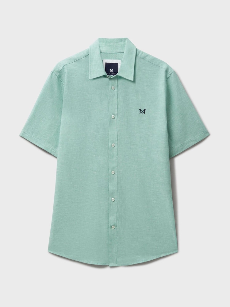 Crew Clothing Company Green Short Sleeve Linen Shirt - Image 5 of 5