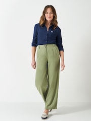 Crew Clothing Company Green Linen Blend Wide Leg Trousers - Image 1 of 5