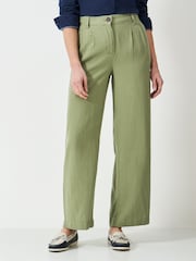 Crew Clothing Company Green Linen Blend Wide Leg Trousers - Image 2 of 5