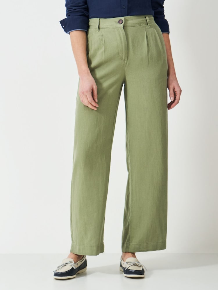 Crew Clothing Company Green Linen Blend Wide Leg Trousers - Image 2 of 5