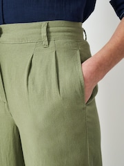 Crew Clothing Company Green Linen Blend Wide Leg Trousers - Image 4 of 5