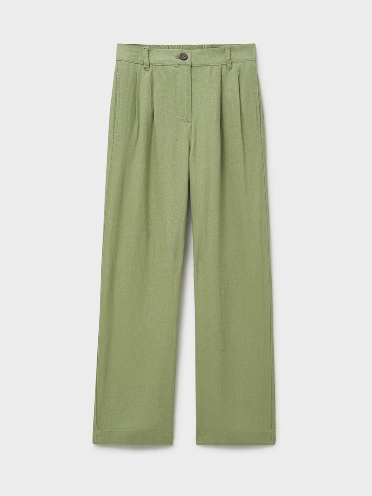 Crew Clothing Company Green Linen Blend Wide Leg Trousers - Image 5 of 5