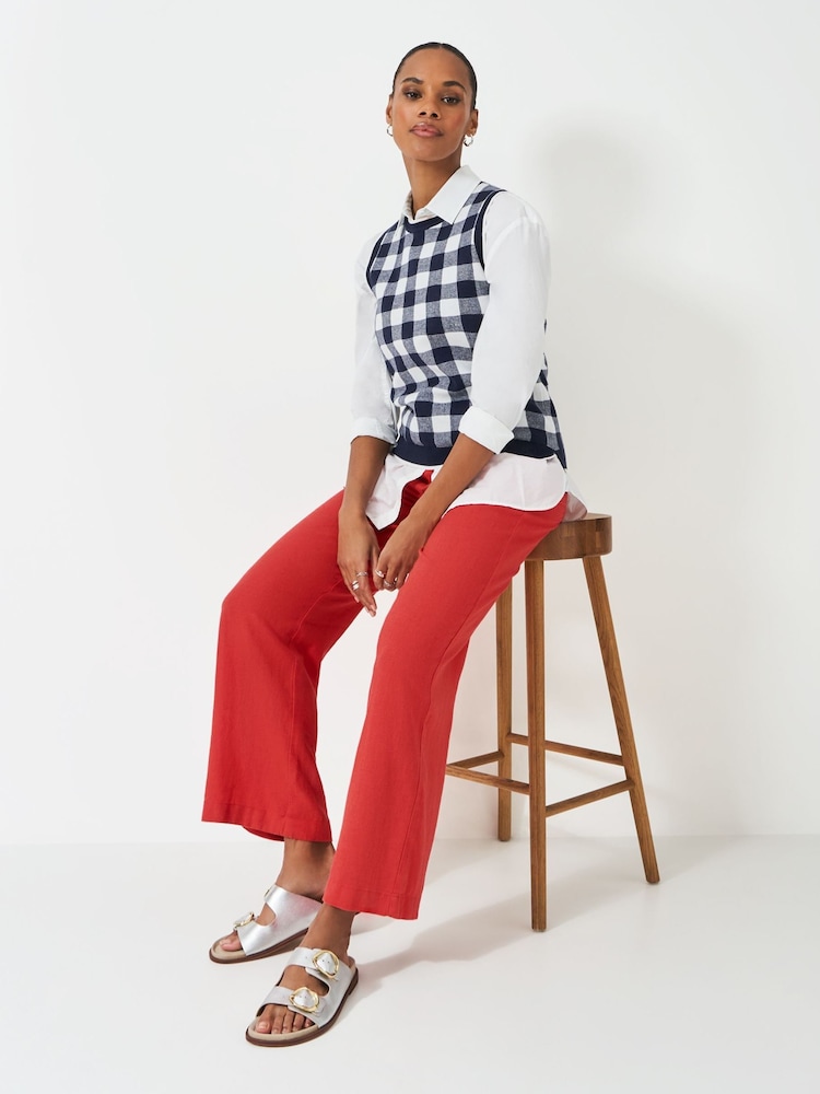 Crew Clothing Company Red Linen Blend Wide Leg Trousers - Image 1 of 5