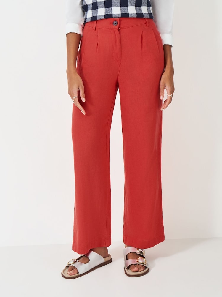 Crew Clothing Company Red Linen Blend Wide Leg Trousers - Image 2 of 5
