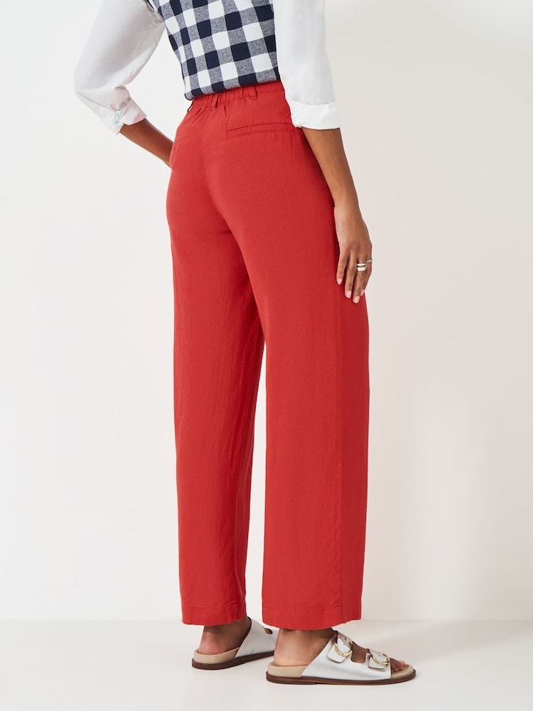 Crew Clothing Company Red Linen Blend Wide Leg Trousers - Image 3 of 5
