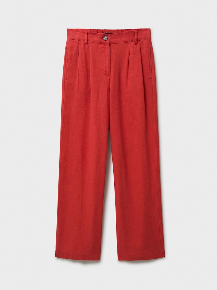 Crew Clothing Company Red Linen Blend Wide Leg Trousers - Image 5 of 5