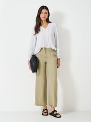 Crew Clothing Company Natural Linen Blend Wide Leg Trousers - Image 1 of 5