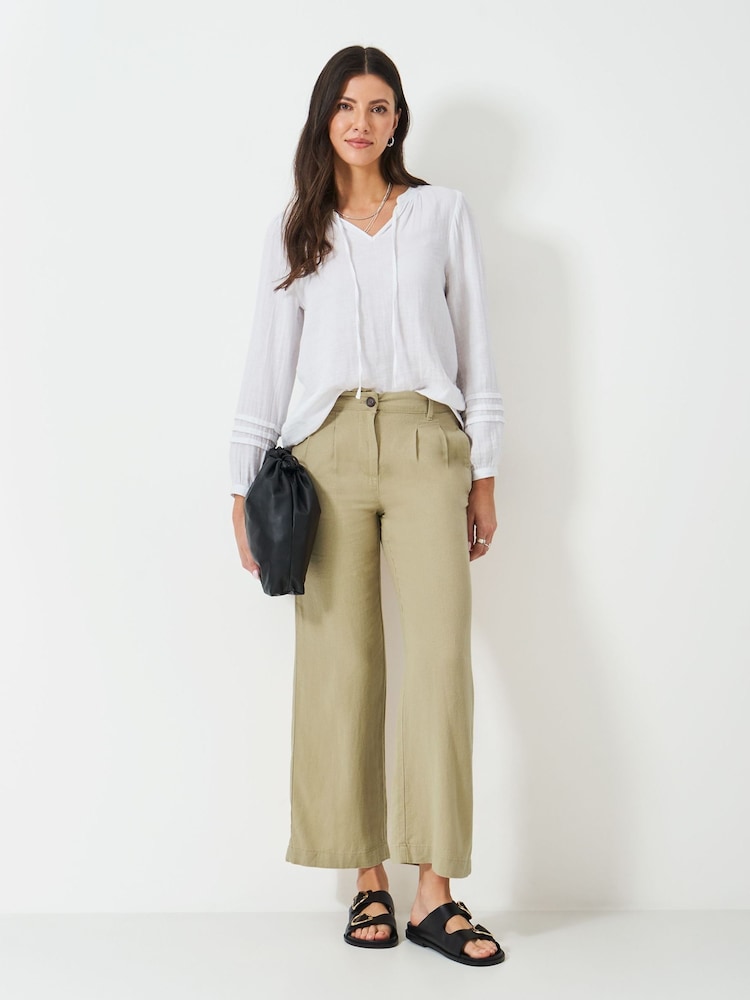 Crew Clothing Company Natural Linen Blend Wide Leg Trousers - Image 1 of 5