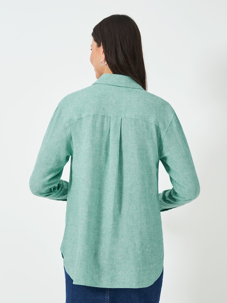Crew Clothing Company Blue Linen Blend Shirt - Image 2 of 5