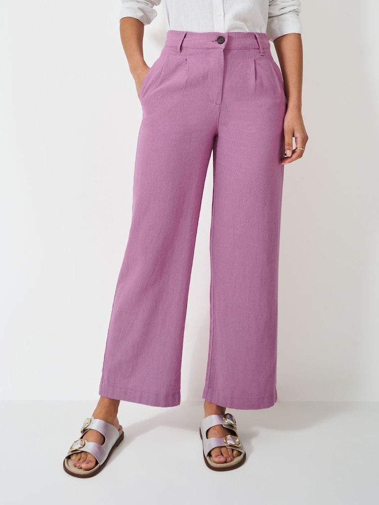 Crew Clothing Company Pink Linen Blend Wide Leg Trousers - Image 2 of 5