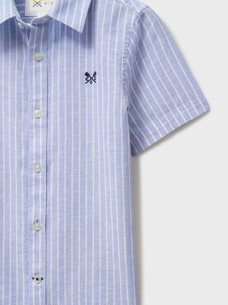 Crew Clothing Company Dark Blue Cotton Linen Shirt - Image 5 of 5