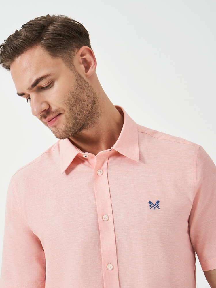 Crew Clothing Company Pink Short Sleeve Linen Shirt - Image 4 of 5