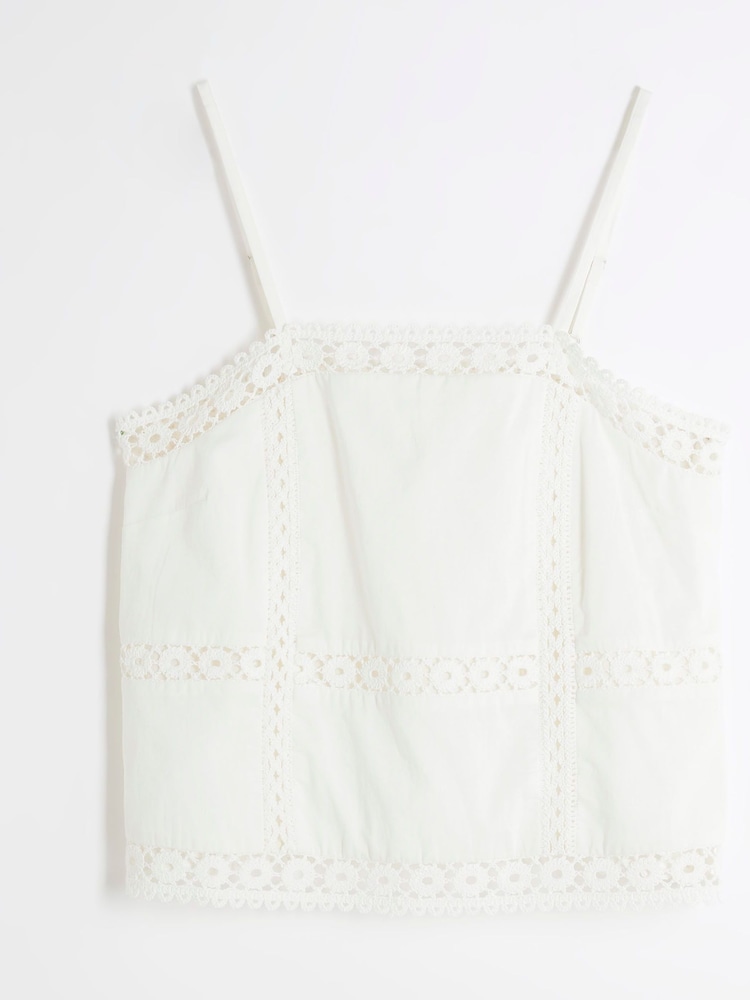 River Island White Lace 100% Cotton Cami - Image 4 of 5