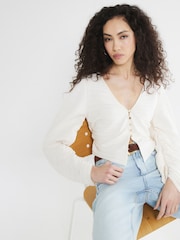 River Island Cream Banana Sleeve Plisse Top - Image 2 of 5