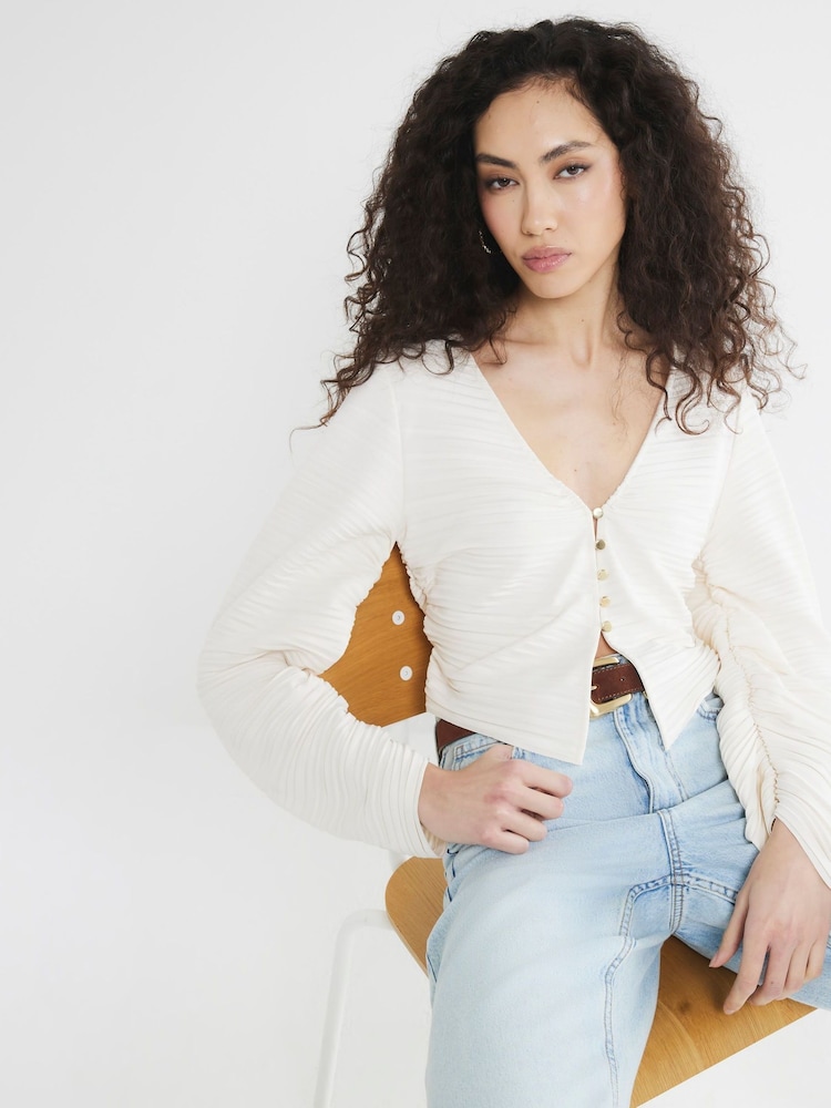 River Island Cream Banana Sleeve Plisse Top - Image 2 of 5 River Island Cream Banana Sleeve Plisse Top - Image 2 of 5