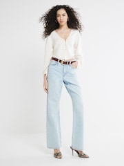 River Island Cream Banana Sleeve Plisse Top - Image 3 of 5