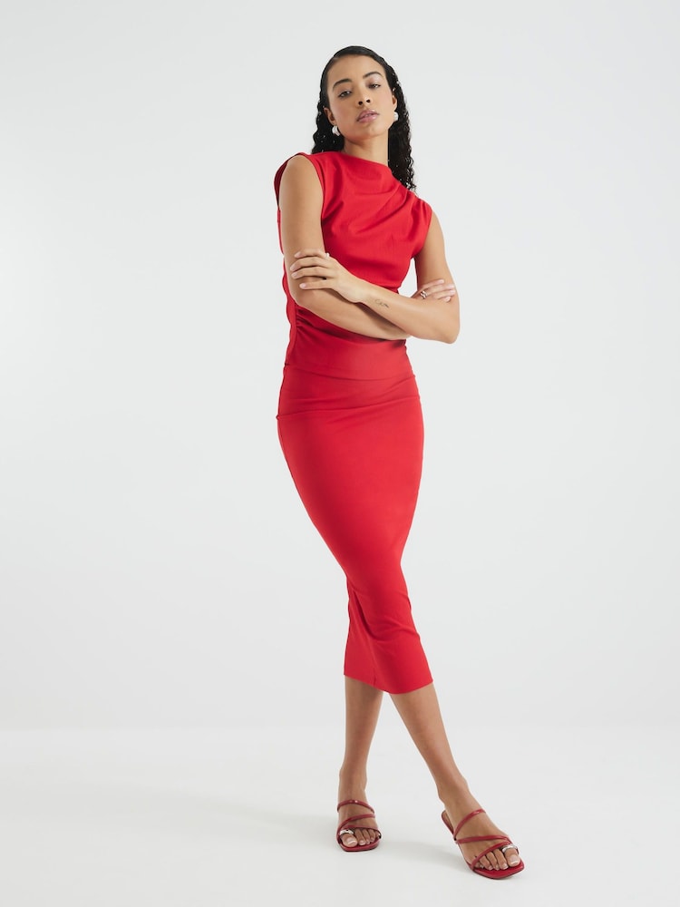 River Island Red Drape High Neck Top - Image 2 of 5