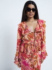 River Island Pink Petite Floral Frill Tie Top - Image 2 of 5